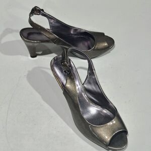 Elegant Silver Peep-Toe Slingback Heels